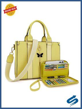Faux Leather Tote Bag Satchel Purse and Wallet Set Handbags